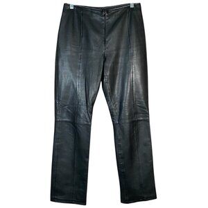 Vintage Cache Black Leather Pant Women 8 Straight Leg Mid Rise Zip Front 90s Y2K